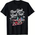Men's New York Girls Trip 2025 T-Shirt NYC Skyline Tee with Pink Lips Design - Cotton