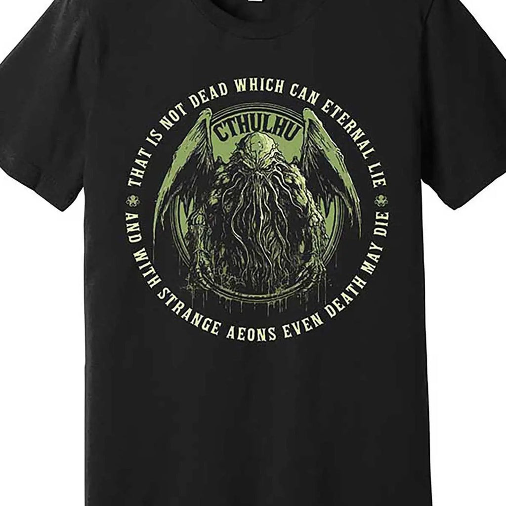 Men's Cthulhu Death May Come Horror T-Shirt Official Lovecraftian Quote & Cthulhu Face Design