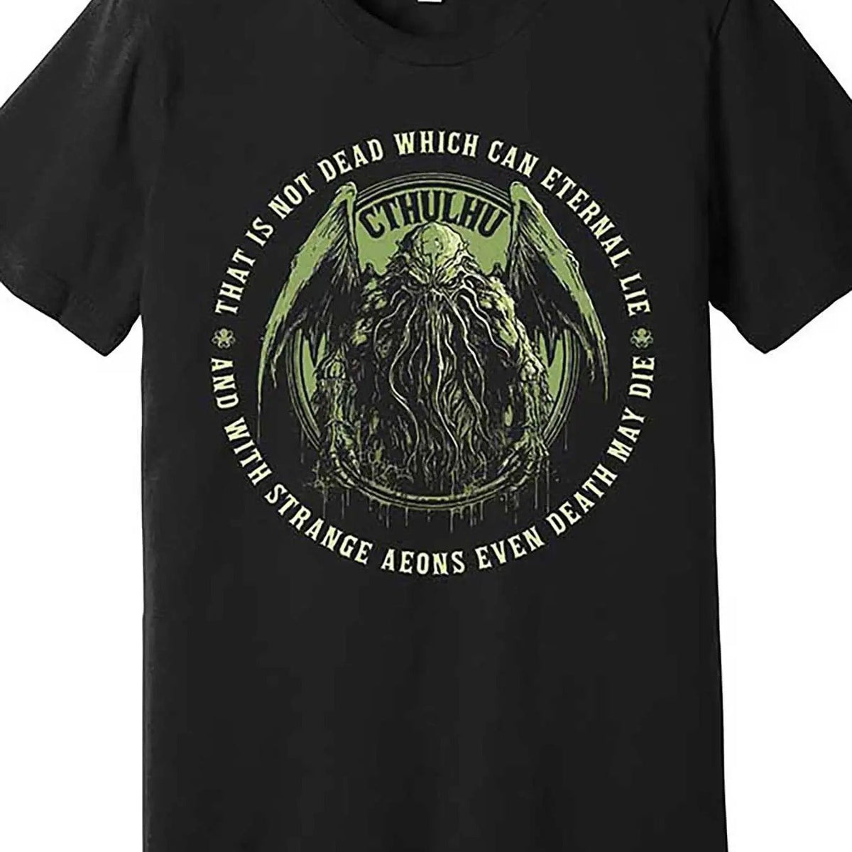 Men's Cthulhu Death May Come Horror T-Shirt Official Lovecraftian Quote & Cthulhu Face Design