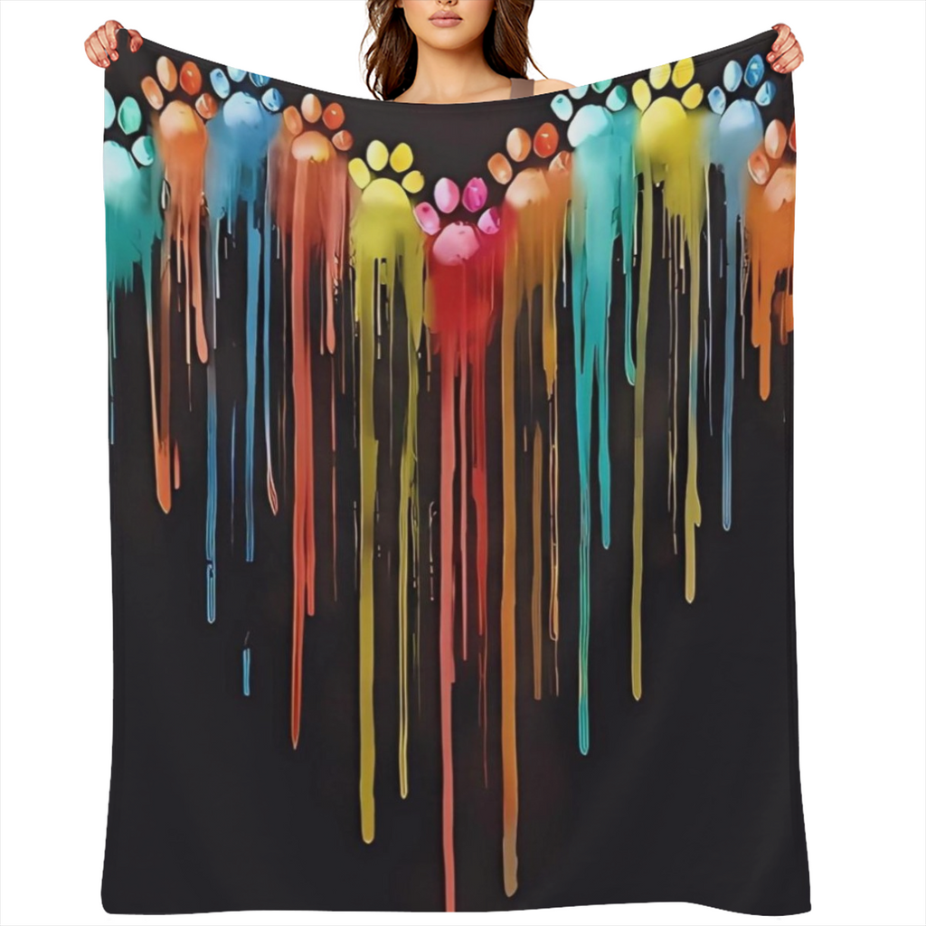 1pc YWJHUI Reversible Multicolor Paw Print Digital Print Blanket - Soft Polyester All- Season Lightweight Cozy for Home Bedroom Dorm Office Travel Camping
