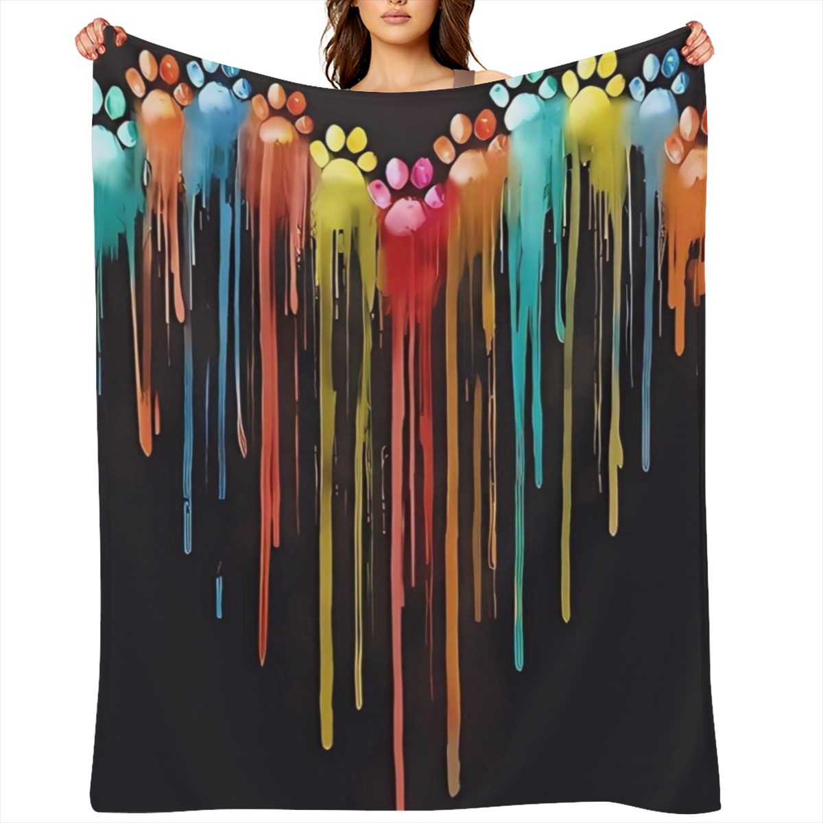 1pc YWJHUI Reversible Multicolor Paw Print Digital Print Blanket - Soft Polyester All- Season Lightweight Cozy for Home Bedroom Dorm Office Travel Camping
