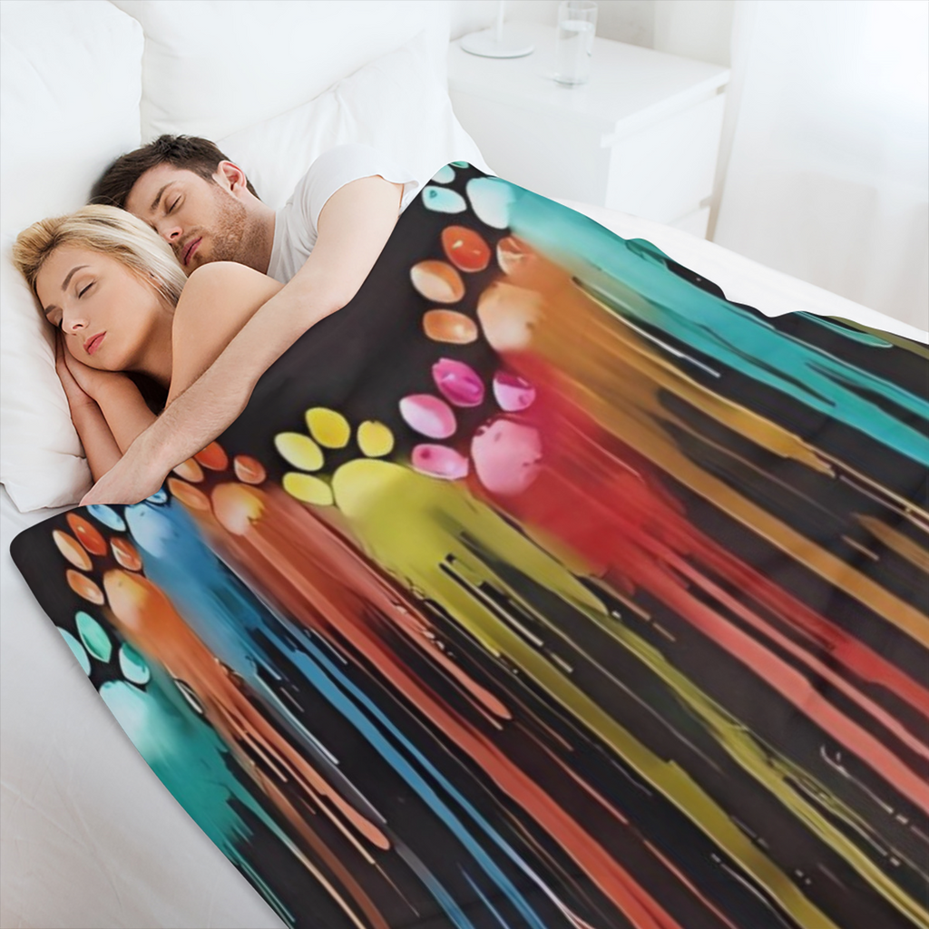 1pc YWJHUI Reversible Multicolor Paw Print Digital Print Blanket - Soft Polyester All- Season Lightweight Cozy for Home Bedroom Dorm Office Travel Camping