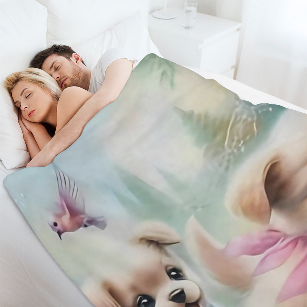 Charming Puppy Chase Pattern Flannel Throw Blanket - Soft Warm Lightweight Machine Washable for Travel Camping Living Room Office Sofa Chair Bed All- Season Comfort