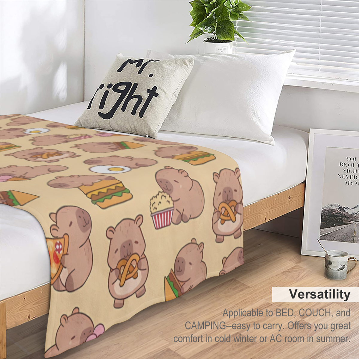 1pc Cute Capybara Cartoon Flannel Blanket - Soft, Warm, Plush, Suitable for All SeasonsMachine Washable, 250- 300g Great for Sofa, Bed, Camping, TravelCute Food Theme DesignIdeal Gift for Capybara Lov