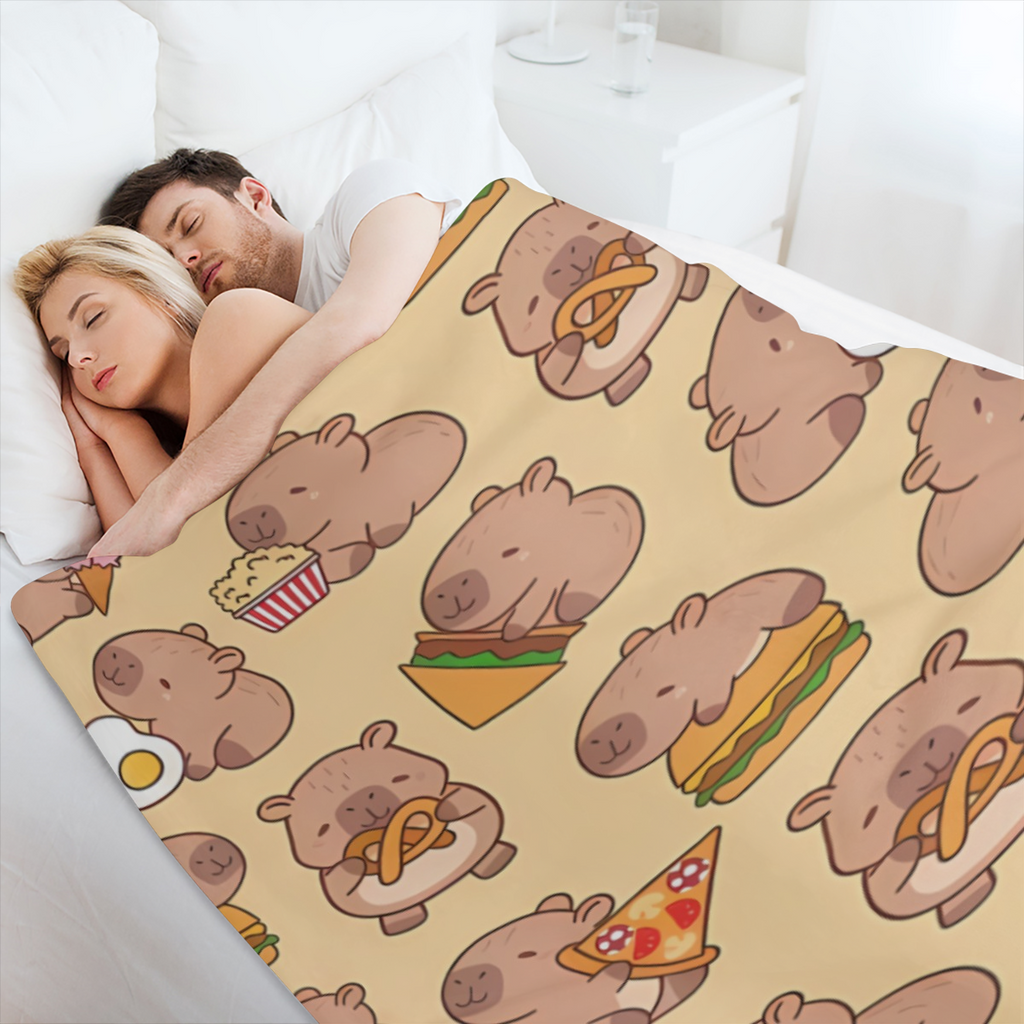 1pc Cute Capybara Cartoon Flannel Blanket - Soft, Warm, Plush, Suitable for All SeasonsMachine Washable, 250- 300g Great for Sofa, Bed, Camping, TravelCute Food Theme DesignIdeal Gift for Capybara Lov