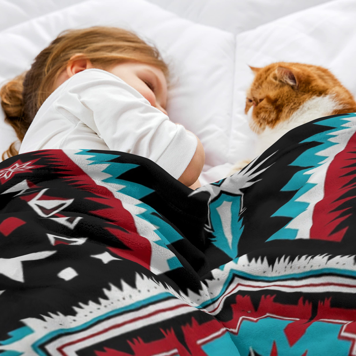 2D Flat 1pc Large Local American Tribal Blanket Throw Suitable for Home Decor - Traditional Southwestern Bedspread with Bold Diamond Star Pattern, Turquoise Accent Bedspread, Red Black White Design fo