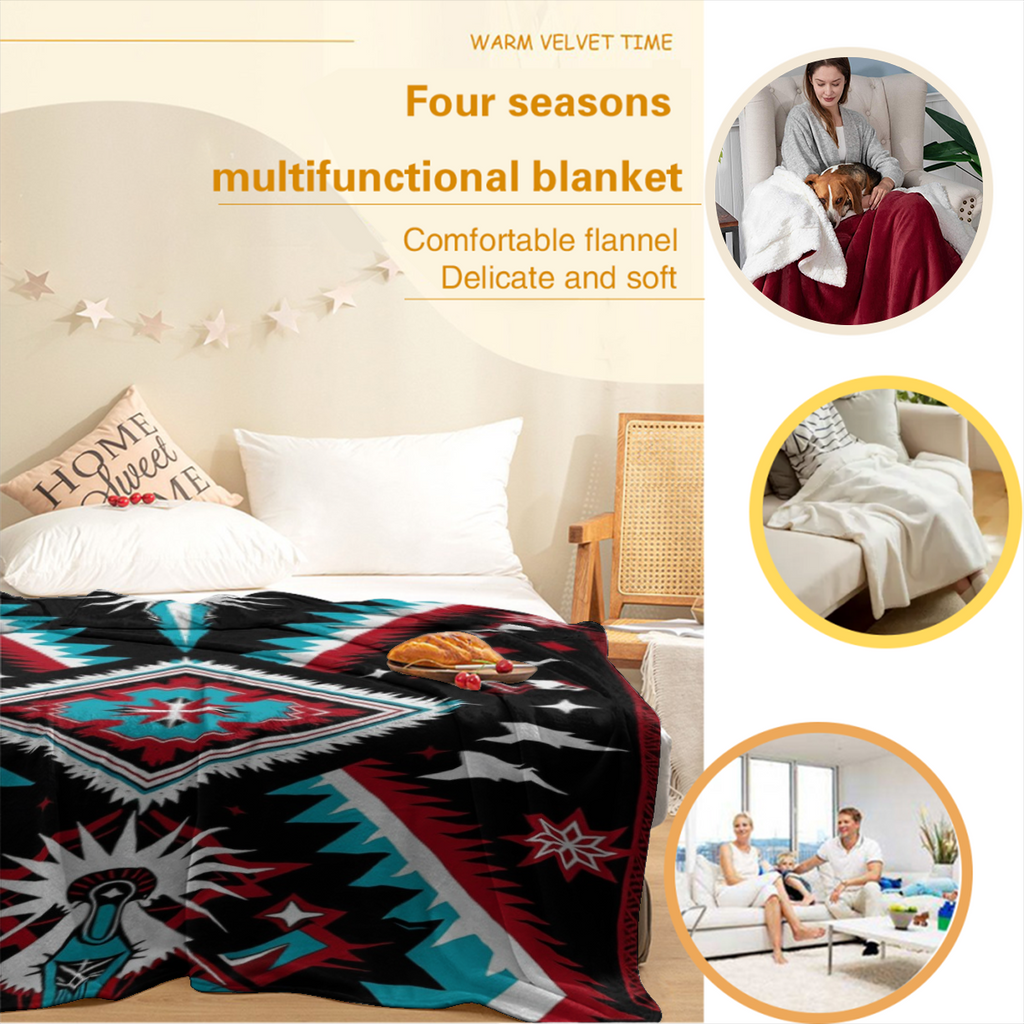 2D Flat 1pc Large Local American Tribal Blanket Throw Suitable for Home Decor - Traditional Southwestern Bedspread with Bold Diamond Star Pattern, Turquoise Accent Bedspread, Red Black White Design fo