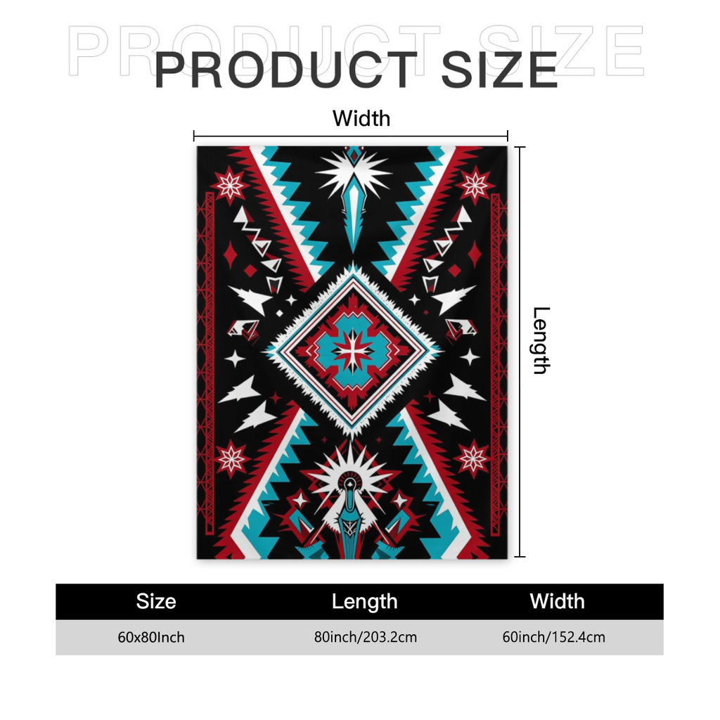2D Flat 1pc Large Local American Tribal Blanket Throw Suitable for Home Decor - Traditional Southwestern Bedspread with Bold Diamond Star Pattern, Turquoise Accent Bedspread, Red Black White Design fo