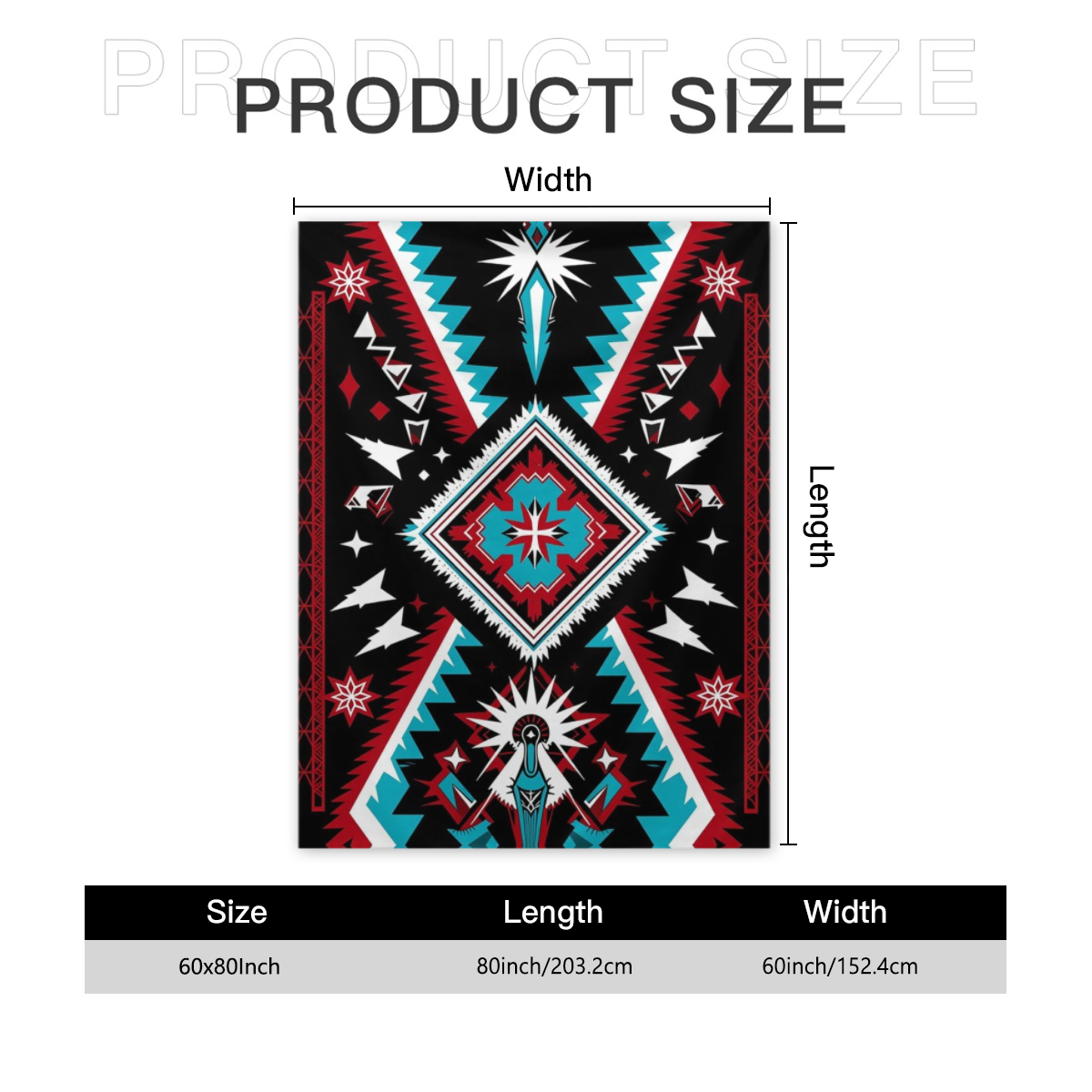 2D Flat 1pc Large Local American Tribal Blanket Throw Suitable for Home Decor - Traditional Southwestern Bedspread with Bold Diamond Star Pattern, Turquoise Accent Bedspread, Red Black White Design fo