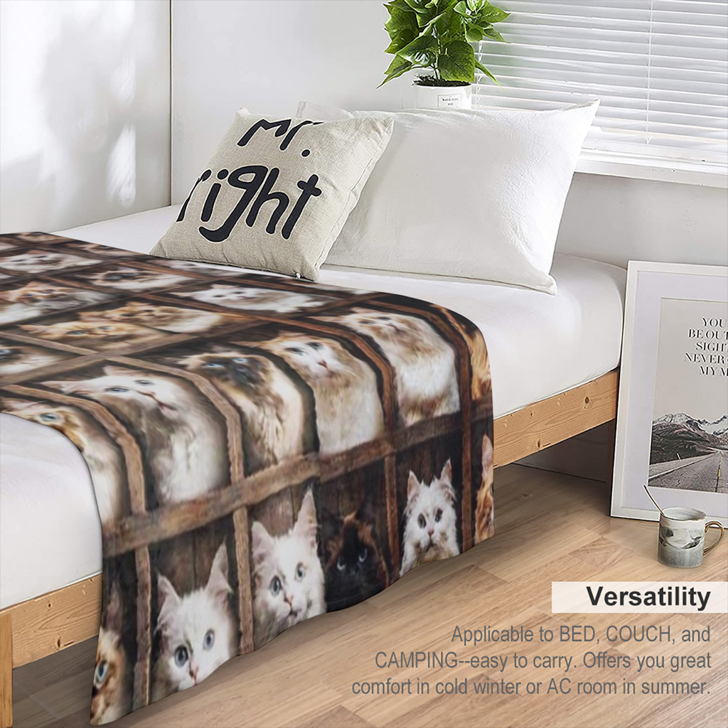 Gezellige Ragdoll Kat Print Flanellen Deken - Perfect voor Alle Seizoenen, Ideaal Accessoire voor een Dutje in de Auto