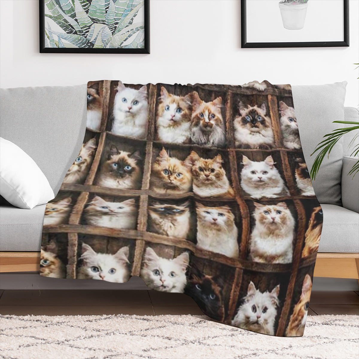 Gezellige Ragdoll Kat Print Flanellen Deken - Perfect voor Alle Seizoenen, Ideaal Accessoire voor een Dutje in de Auto