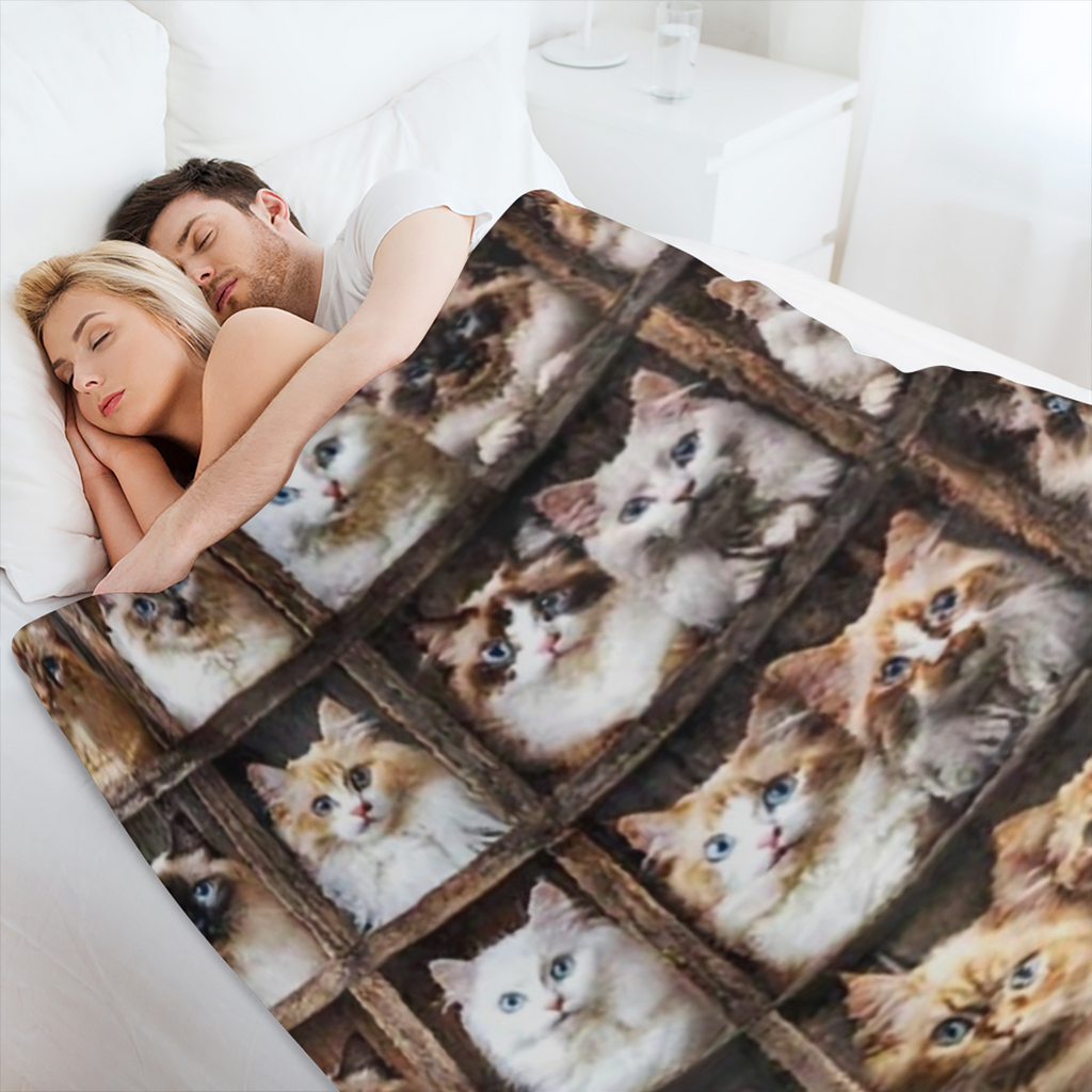 Gezellige Ragdoll Kat Print Flanellen Deken - Perfect voor Alle Seizoenen, Ideaal Accessoire voor een Dutje in de Auto