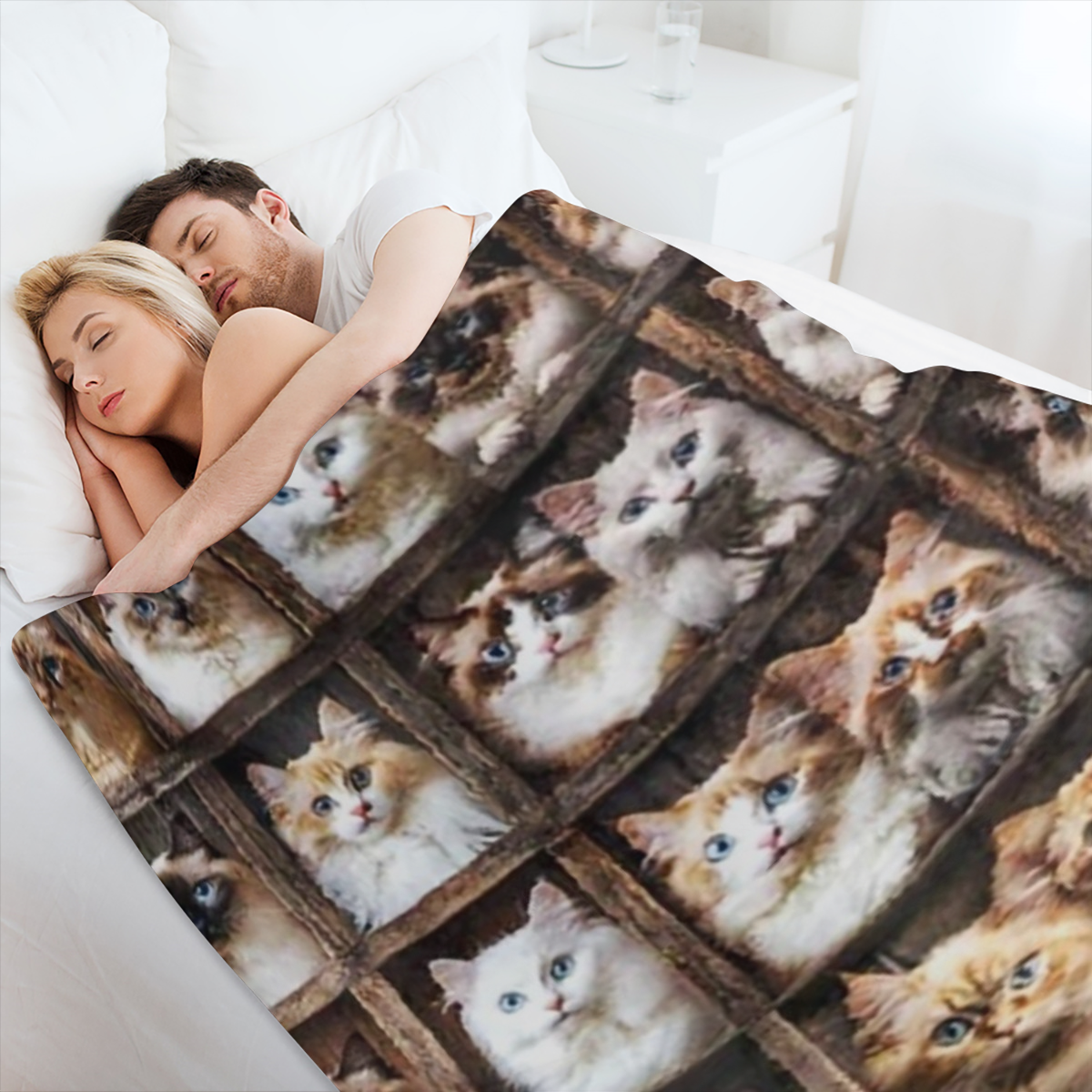 Gezellige Ragdoll Kat Print Flanellen Deken - Perfect voor Alle Seizoenen, Ideaal Accessoire voor een Dutje in de Auto