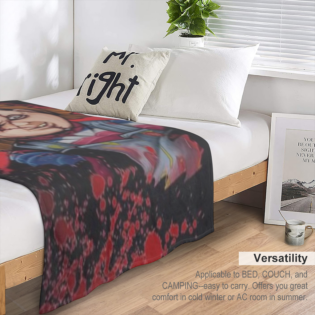 Chucky Flannel Throw Blanket 5060130150cm Blankets Soft Lightweight Blanket for Stadium Couch Bed Sofa Chair, 280GSM CozyFlannel MultiSizes, 4 Sizes Available