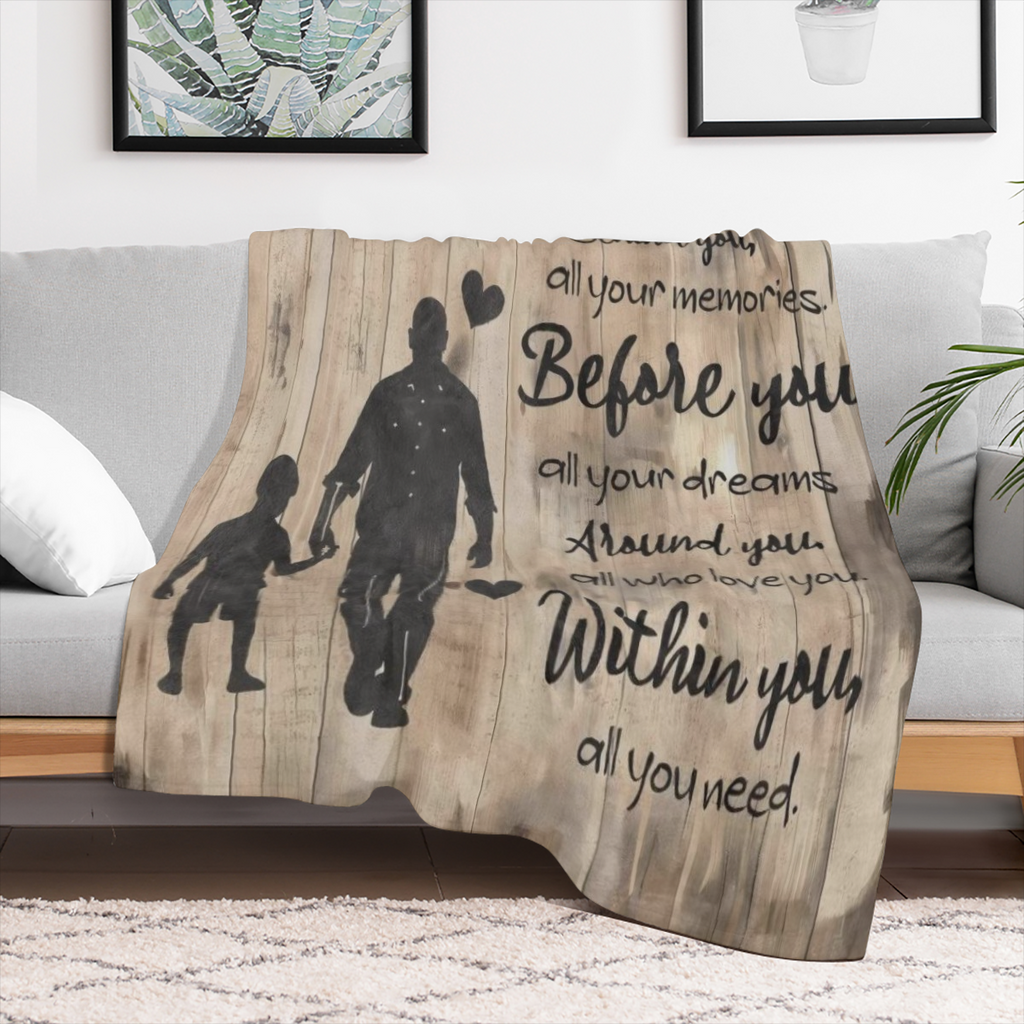 Birthday Gifts Blanket to Dad Son with Rustic Wood Pattern, Soft Flannel Throw with Inspirational Message, Unique Gift for Father and Kids Boys Nephew, Happy Festival Decor