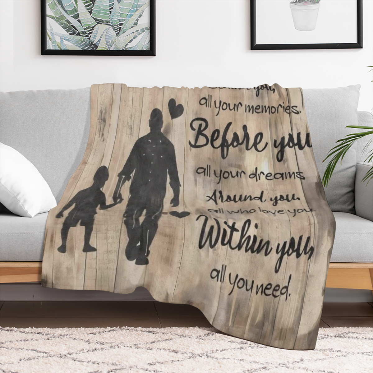 Birthday Gifts Blanket to Dad Son with Rustic Wood Pattern, Soft Flannel Throw with Inspirational Message, Unique Gift for Father and Kids Boys Nephew, Happy Festival Decor