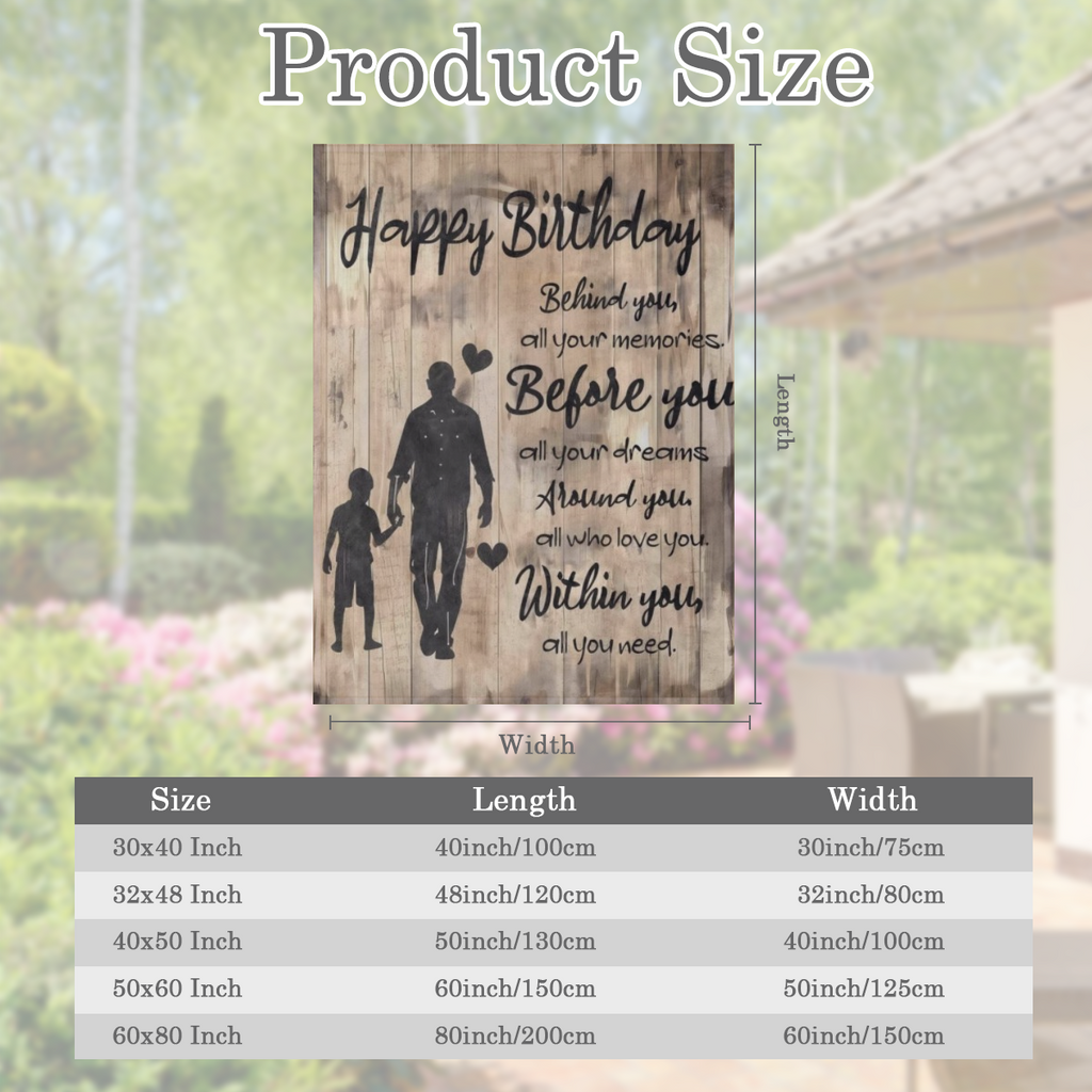 Birthday Gifts Blanket to Dad Son with Rustic Wood Pattern, Soft Flannel Throw with Inspirational Message, Unique Gift for Father and Kids Boys Nephew, Happy Festival Decor