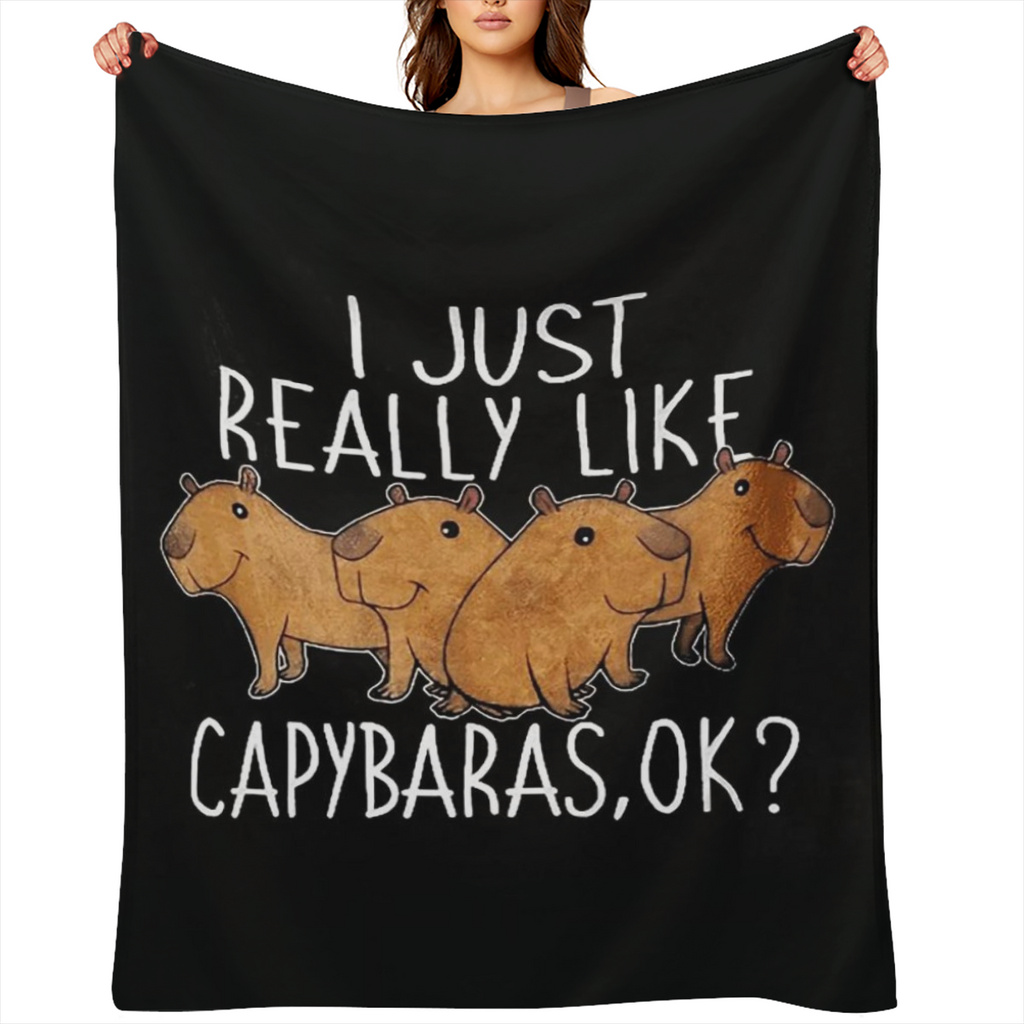 1pc digital printed flannel blanket, cute capybara pattern, casual warm blanket, office blanket