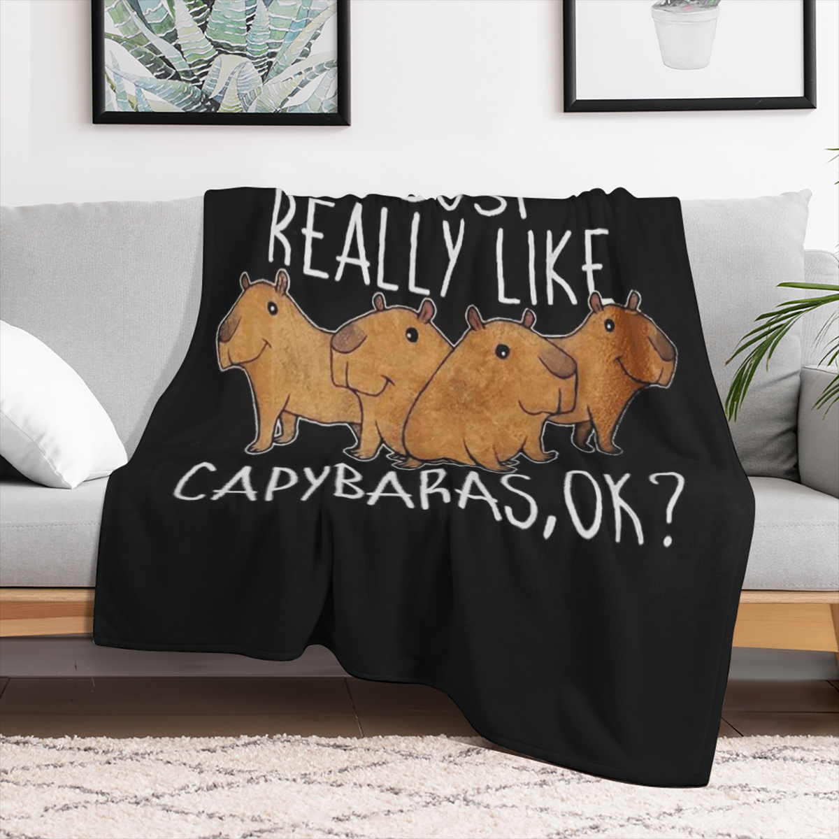 1pc digital printed flannel blanket, cute capybara pattern, casual warm blanket, office blanket