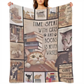 Cute Cats and Books Themed Patchwork Flannel Blanket Warm and Cozy for Home Use with Vintage Style and Charming Cat- Bibliophile Theme