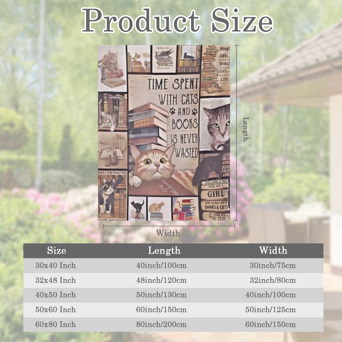 Cute Cats and Books Themed Patchwork Flannel Blanket Warm and Cozy for Home Use with Vintage Style and Charming Cat- Bibliophile Theme