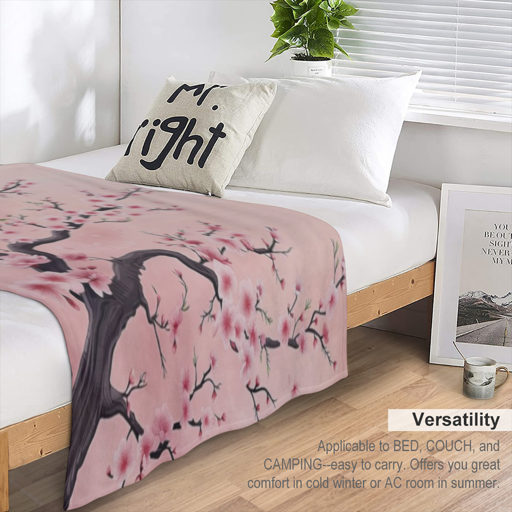 Beautiful Cherry Blossom Blanket Soft, Cozy, and Lightweight Flannel Throw, Ideal for Couch, Bed, and Travel Fluffy, Fuzzy Home Decor for Outdoor and Indoor Use