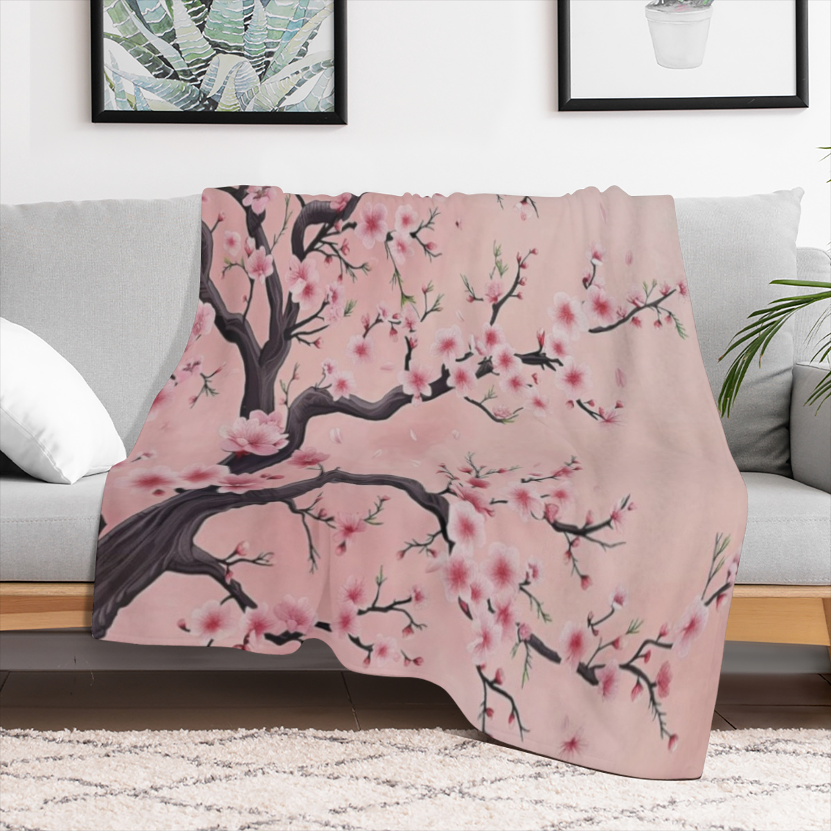 Beautiful Cherry Blossom Blanket Soft, Cozy, and Lightweight Flannel Throw, Ideal for Couch, Bed, and Travel Fluffy, Fuzzy Home Decor for Outdoor and Indoor Use