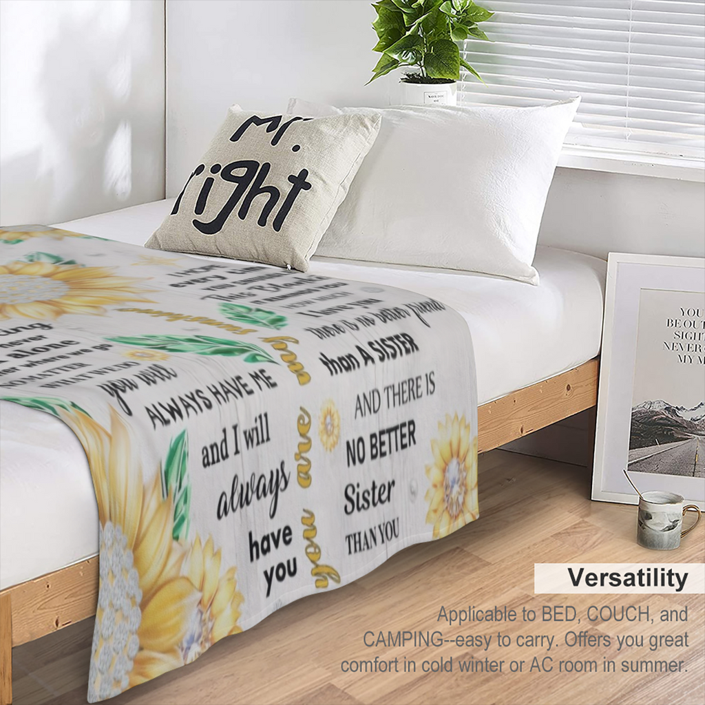 1pc Sunflower Letter to My Sister Fleece Blanket - Soft Knitted Polyester Throw, All- Season Comfort, Machine Washable, Digital Print, Contemporary Style, 200- 250g Square