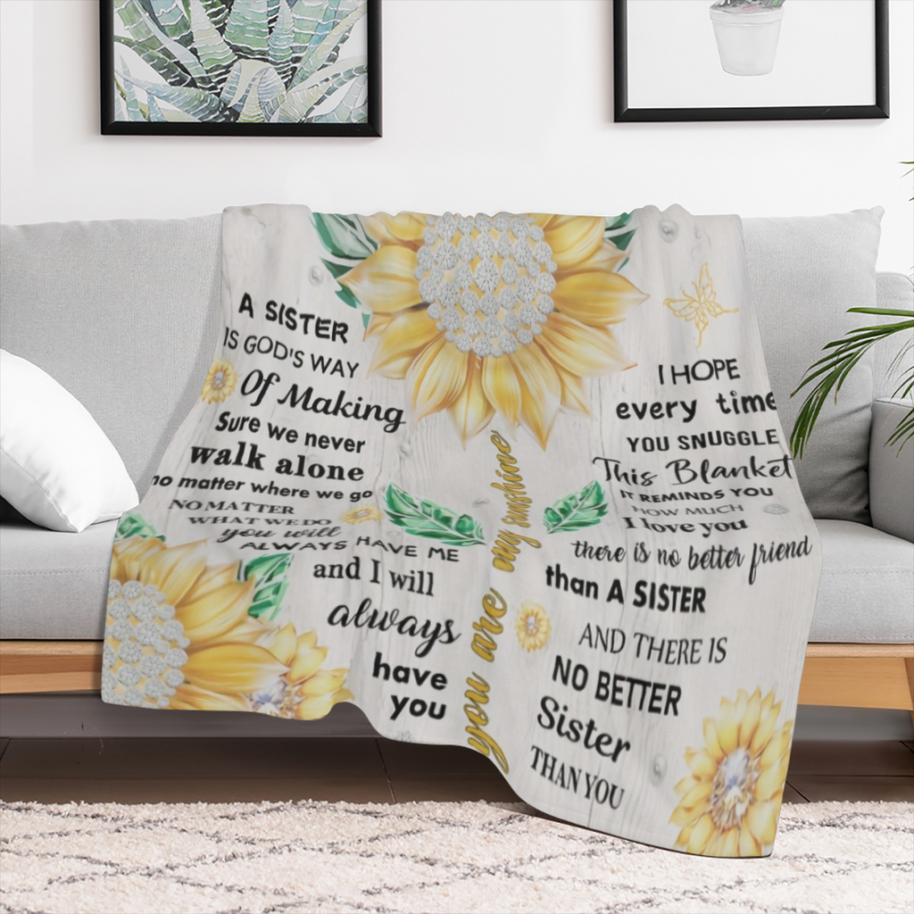 1pc Sunflower Letter to My Sister Fleece Blanket - Soft Knitted Polyester Throw, All- Season Comfort, Machine Washable, Digital Print, Contemporary Style, 200- 250g Square