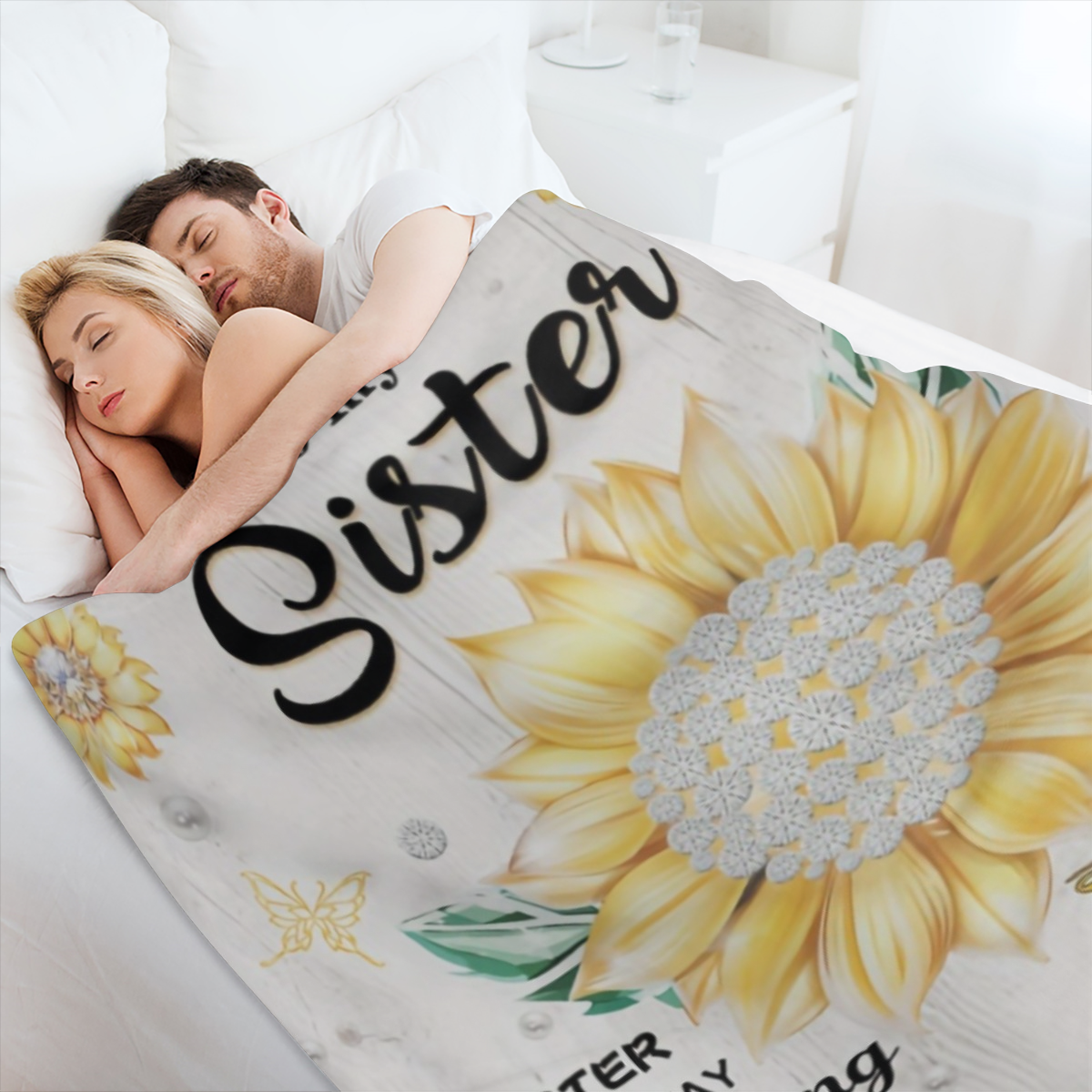 1pc Sunflower Letter to My Sister Fleece Blanket - Soft Knitted Polyester Throw, All- Season Comfort, Machine Washable, Digital Print, Contemporary Style, 200- 250g Square