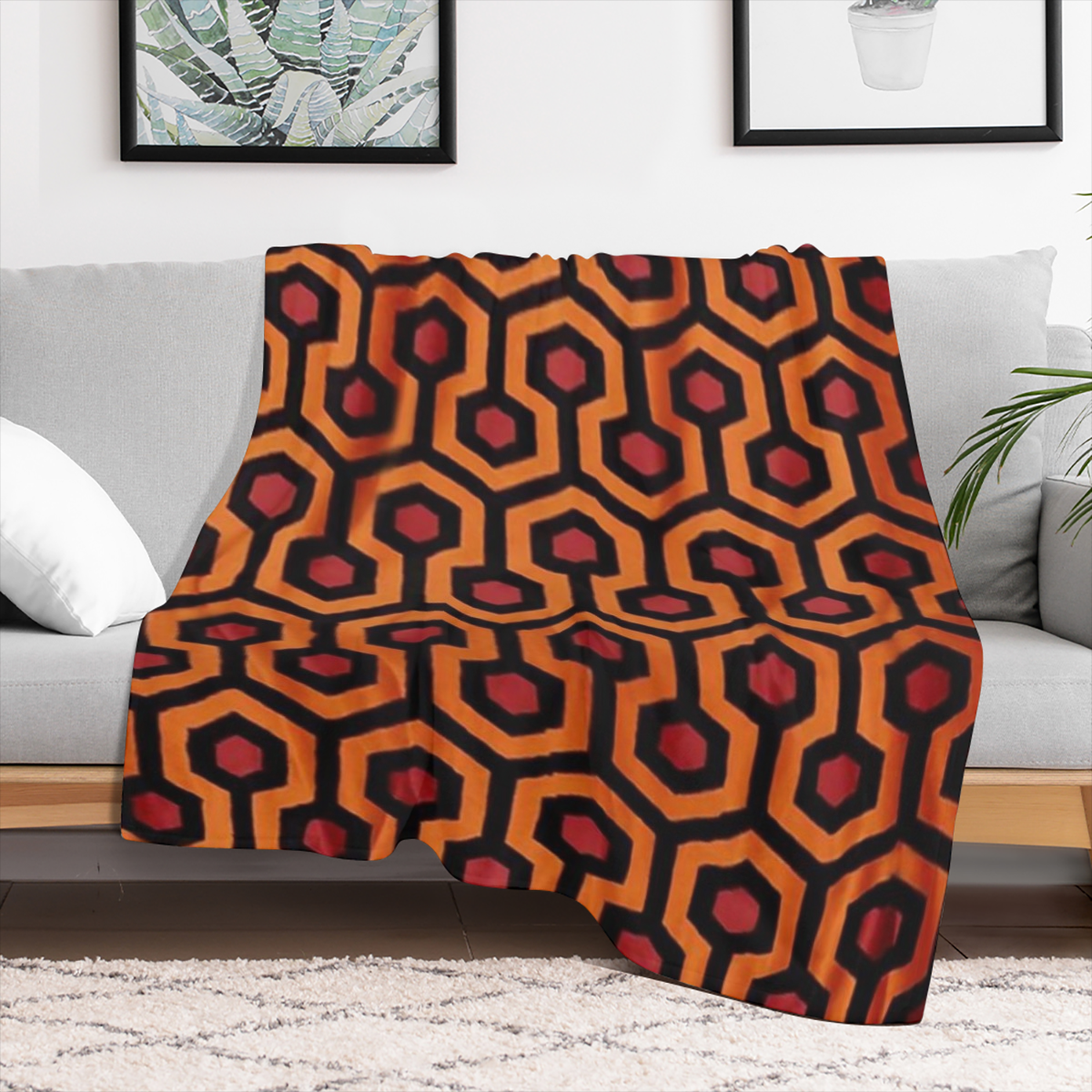 1pc Modern Geometric Plaid Flannel Throw Blanket Soft, Cozy, Machine Washable, Retro Design in Red & Orange, Perfect for Home, Sofa, Bed, Travel, and Office Use