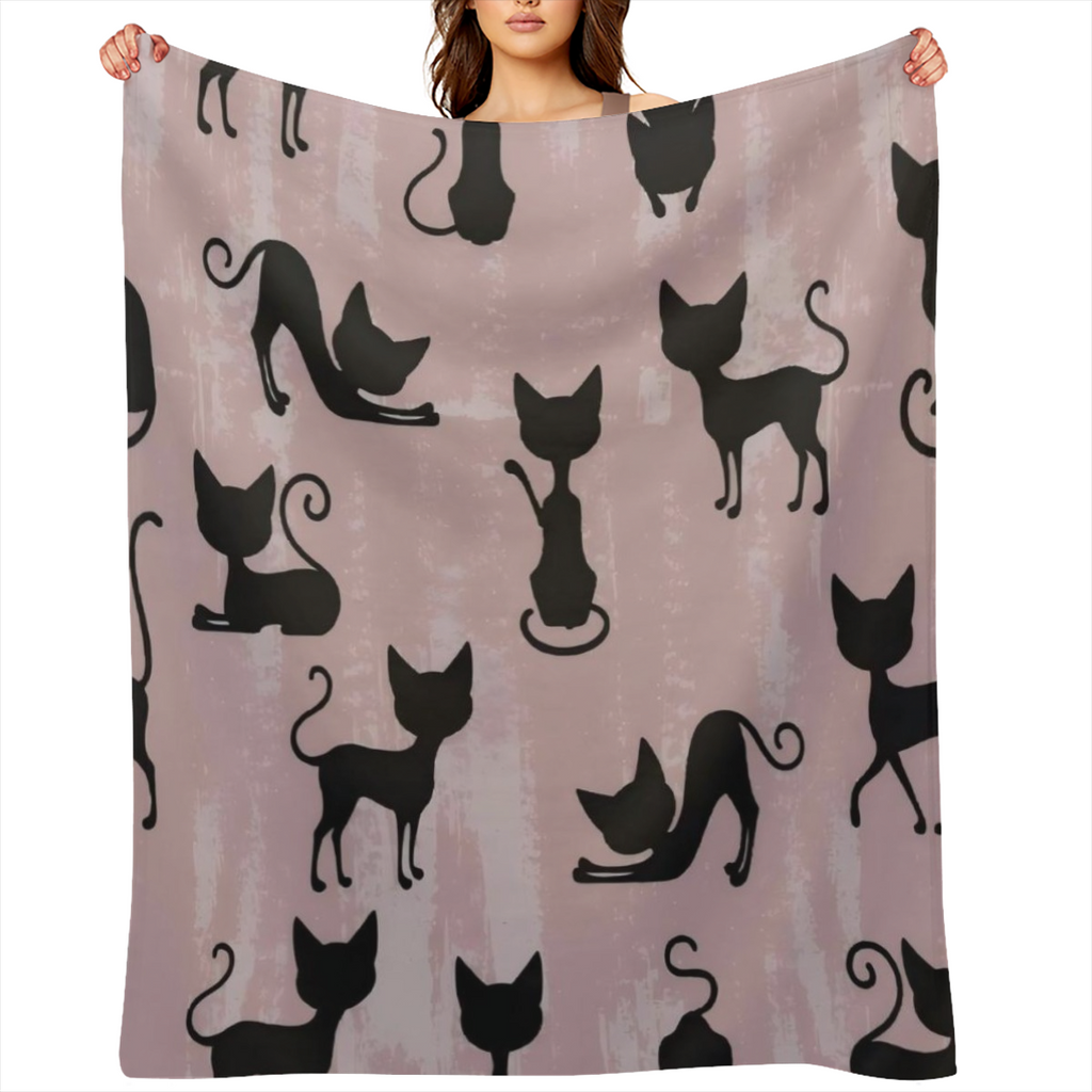 Cat Blanket Cute Funny Animal Cartoon Black Silhouette Pink Art Print Soft Cozy Lightweight Throw Blanket for Girls Boys Women Bedroom Living Room Dorm Chair Sofa Travel 50x60in