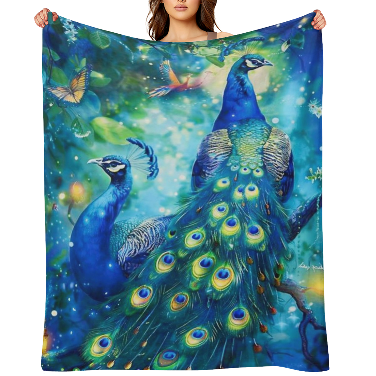 Peacock Design Polyester Blanket - HD Printed Lightweight All-Season Throw for Sofa Bed Living Room - Versatile Travel Camping Nap Office Shawl - Machine Washable Chunky Knit Uncharged Blanket