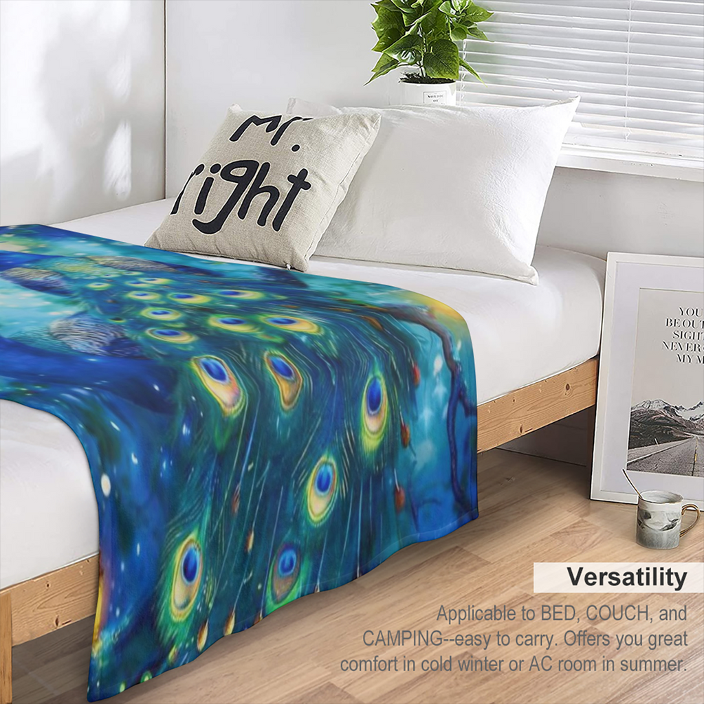 Peacock Design Polyester Blanket - HD Printed Lightweight All-Season Throw for Sofa Bed Living Room - Versatile Travel Camping Nap Office Shawl - Machine Washable Chunky Knit Uncharged Blanket