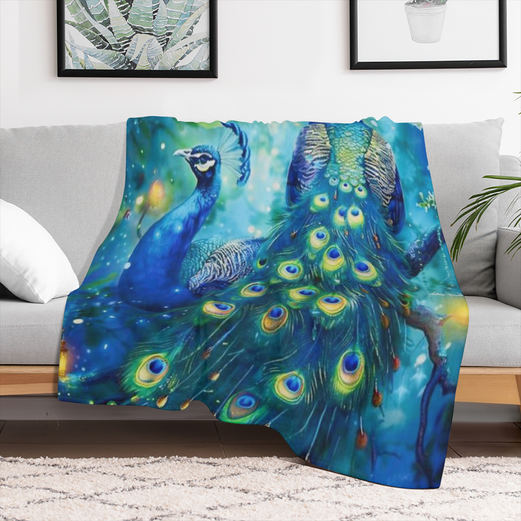 Peacock Design Polyester Blanket - HD Printed Lightweight All-Season Throw for Sofa Bed Living Room - Versatile Travel Camping Nap Office Shawl - Machine Washable Chunky Knit Uncharged Blanket