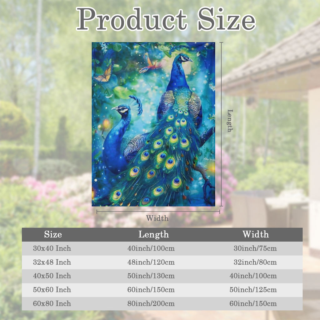 Peacock Design Polyester Blanket - HD Printed Lightweight All-Season Throw for Sofa Bed Living Room - Versatile Travel Camping Nap Office Shawl - Machine Washable Chunky Knit Uncharged Blanket
