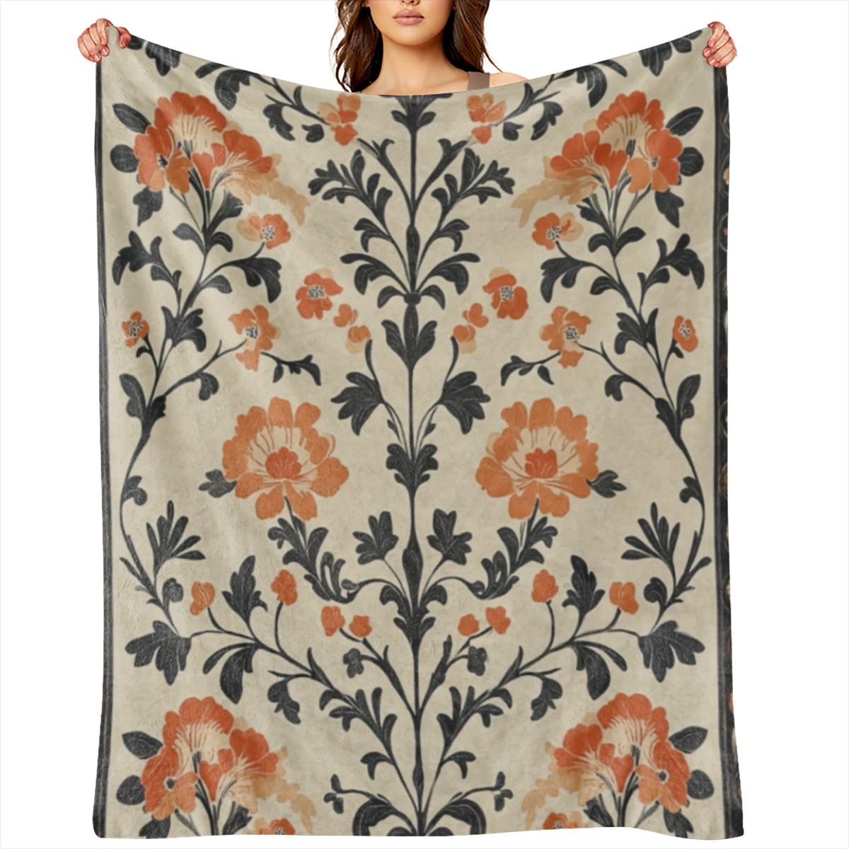 A vintage floral leaf print flannel throwing blanket - soft and comfortable, a knitted polyester blanket for all seasons, perfect for sofas, beds, offices, camping, travel - the ideal gift for any occ