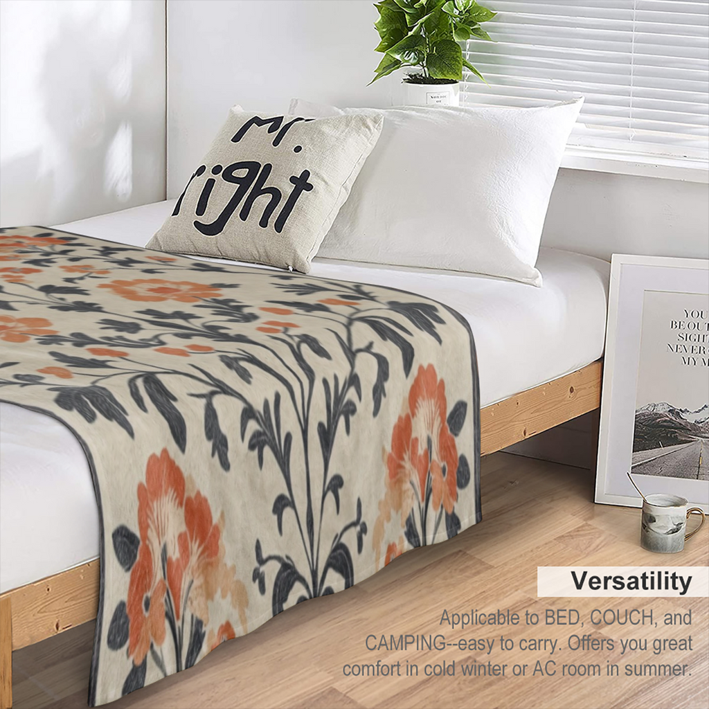 A vintage floral leaf print flannel throwing blanket - soft and comfortable, a knitted polyester blanket for all seasons, perfect for sofas, beds, offices, camping, travel - the ideal gift for any occ