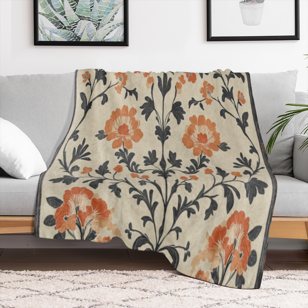 A vintage floral leaf print flannel throwing blanket - soft and comfortable, a knitted polyester blanket for all seasons, perfect for sofas, beds, offices, camping, travel - the ideal gift for any occ