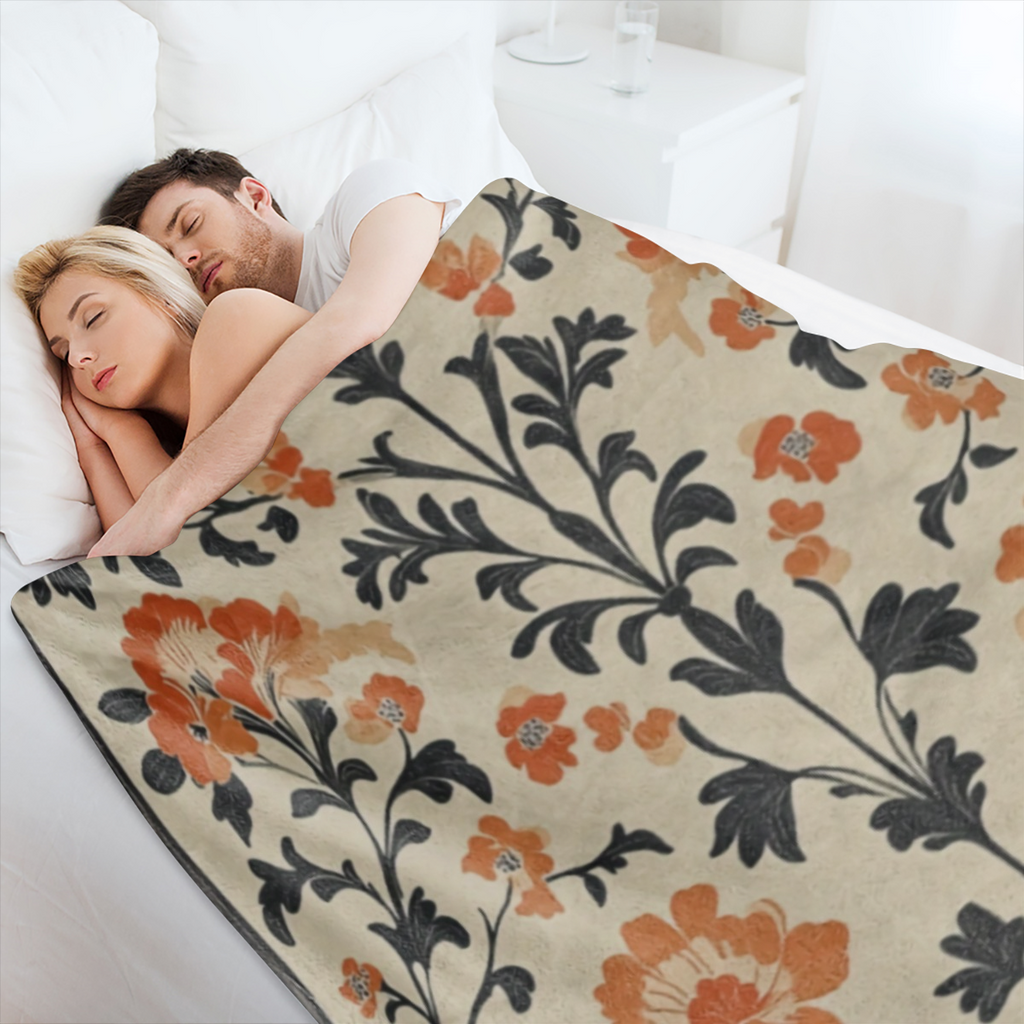 A vintage floral leaf print flannel throwing blanket - soft and comfortable, a knitted polyester blanket for all seasons, perfect for sofas, beds, offices, camping, travel - the ideal gift for any occ