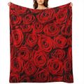 Contemporary Red Rose Floral Patterned Flannel Fleece Throw Blanket - 100 Polyester, All- Season Knit Fabric, Hand Wash Only, 1PC