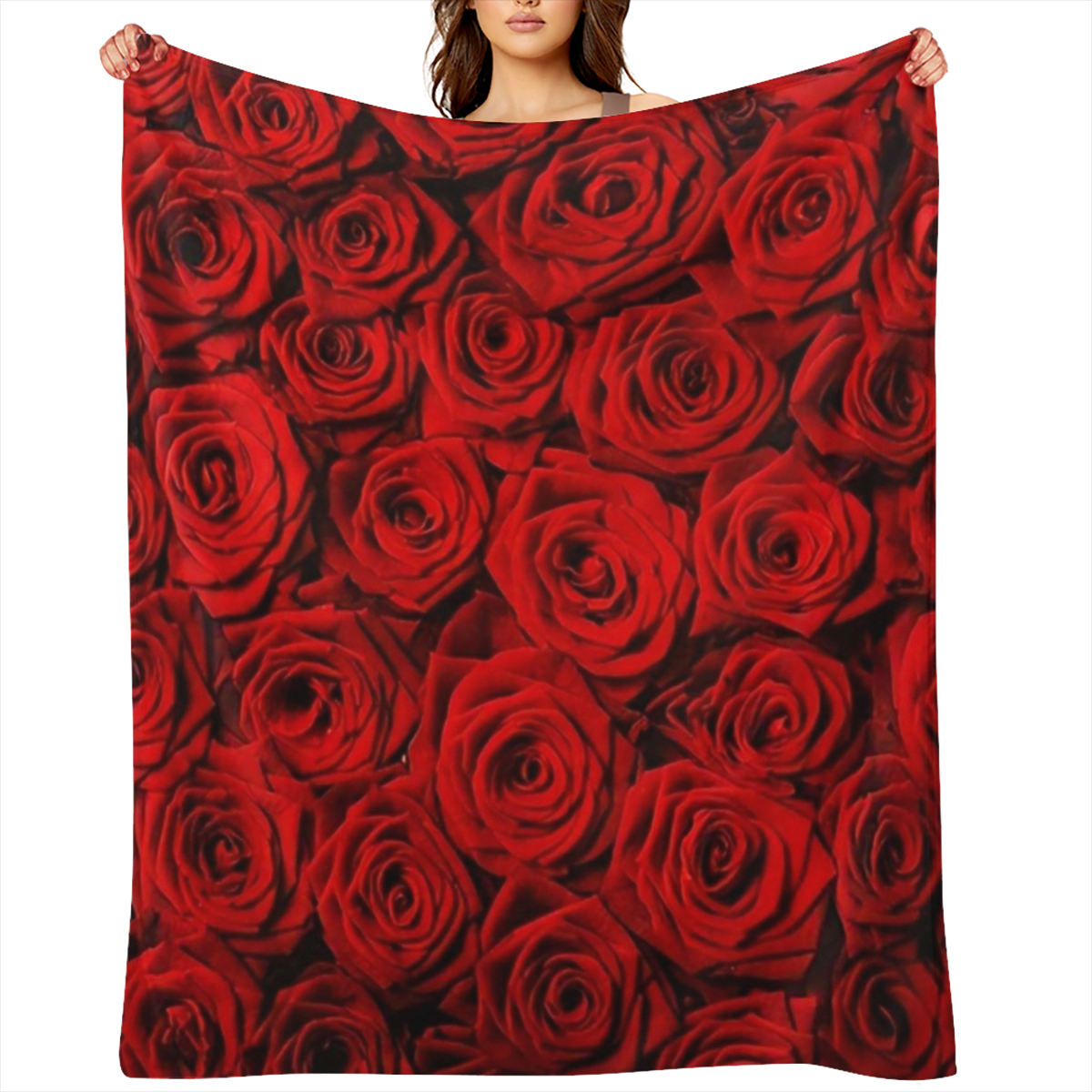 Contemporary Red Rose Floral Patterned Flannel Fleece Throw Blanket - 100 Polyester, All- Season Knit Fabric, Hand Wash Only, 1PC