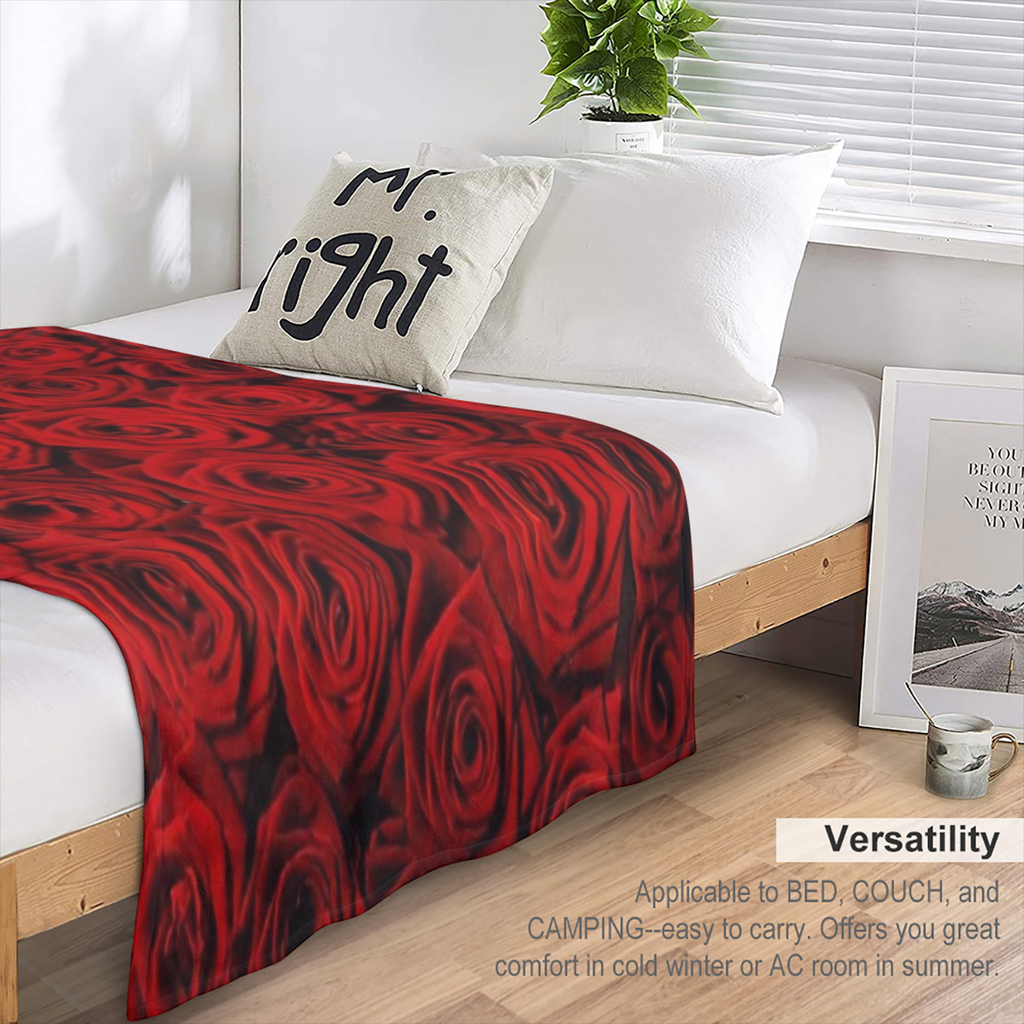 Contemporary Red Rose Floral Patterned Flannel Fleece Throw Blanket - 100 Polyester, All- Season Knit Fabric, Hand Wash Only, 1PC