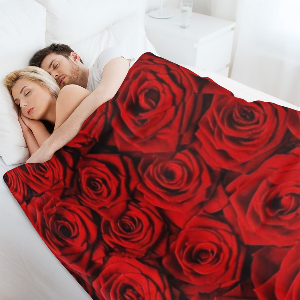 Contemporary Red Rose Floral Patterned Flannel Fleece Throw Blanket - 100 Polyester, All- Season Knit Fabric, Hand Wash Only, 1PC