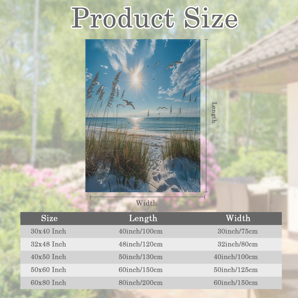 Cozy Seagull Print Throw Blanket - Soft Fleece, Ocean Scenery Design with Birds & Sandy Beach - Perfect for Couch, Sofa, Bed, or Camping - All- Season Use, 280GSM, Beach Blanket