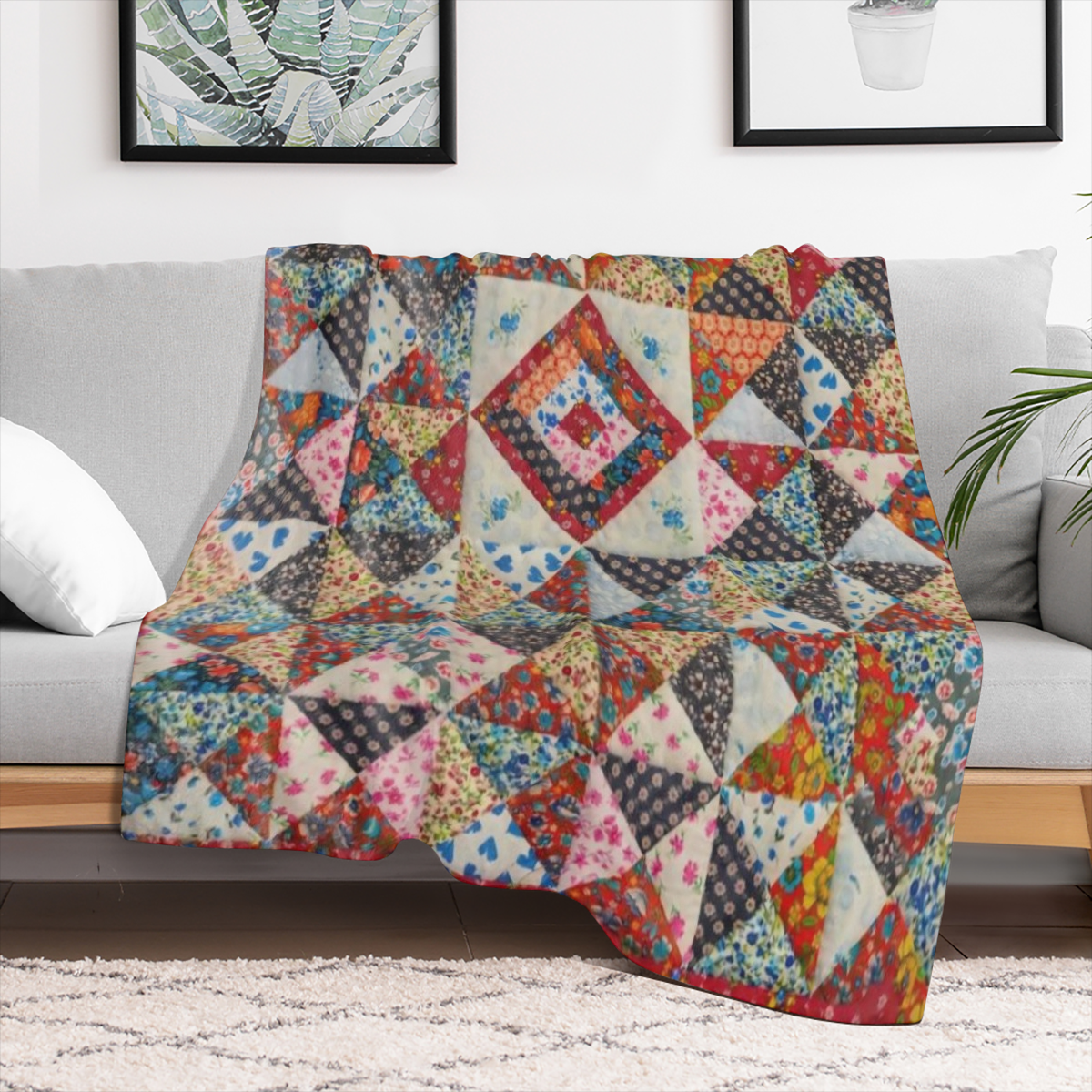 1 piece flannelette blanket, vintage geometric prismatic floral print blanket, warm soft sofa bed sofa car office camping travel blanket, suitable for all seasons gift blanket