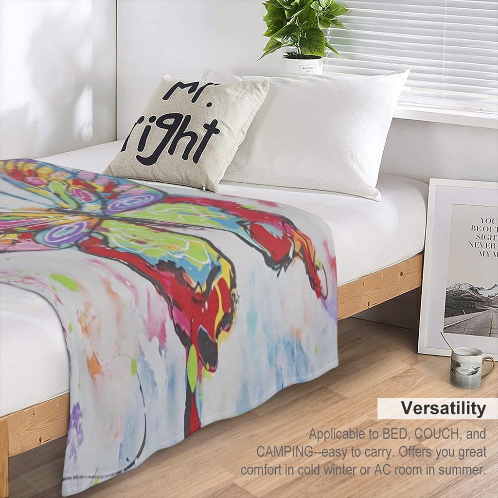 1pc Vibrant Butterfly Art Flannel Blanket - Cozy, Soft, Lightweight & Durable, Machine Washable, Perfect for Sofa, Bed, Travel, Camping, Office - Colorful Abstract Design for All Seasons Use, Butterfl