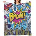 Superhero City Adventure Fleece Blanket - Soft Plush Flannel with Modern Cartoon Comics Style Print, Perfect for Couch or Bedroom Decor, 280g/m