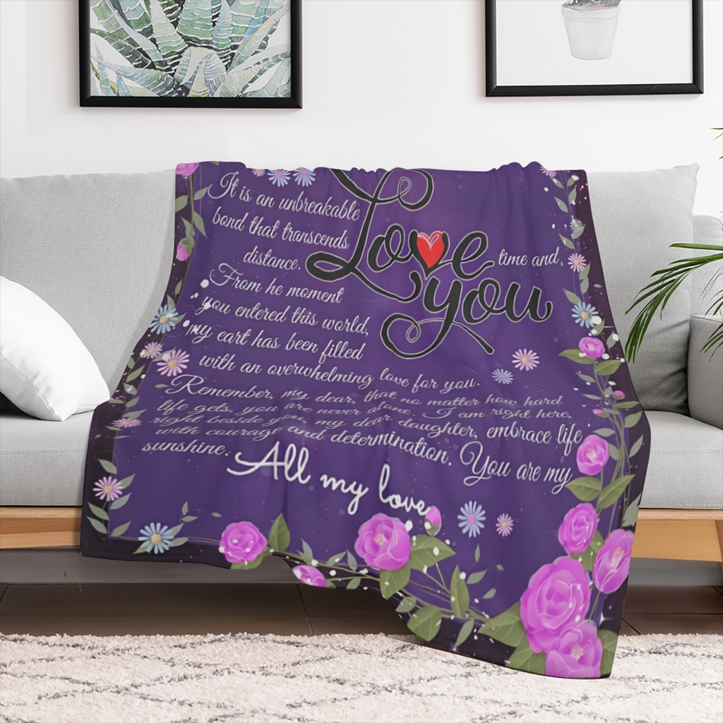 1pc Daughter Blanket from Mom - Soft Floral Design with Heartfelt Message, Pink Roses & Blue Flowers, Lightweight Polyester Blend, Perfect for Birthdays, Graduation, Valentine¡¯s Day & Mother¡¯s Day