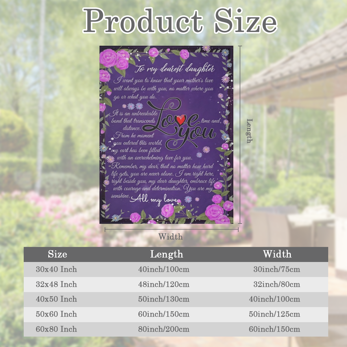 1pc Daughter Blanket from Mom - Soft Floral Design with Heartfelt Message, Pink Roses & Blue Flowers, Lightweight Polyester Blend, Perfect for Birthdays, Graduation, Valentine¡¯s Day & Mother¡¯s Day
